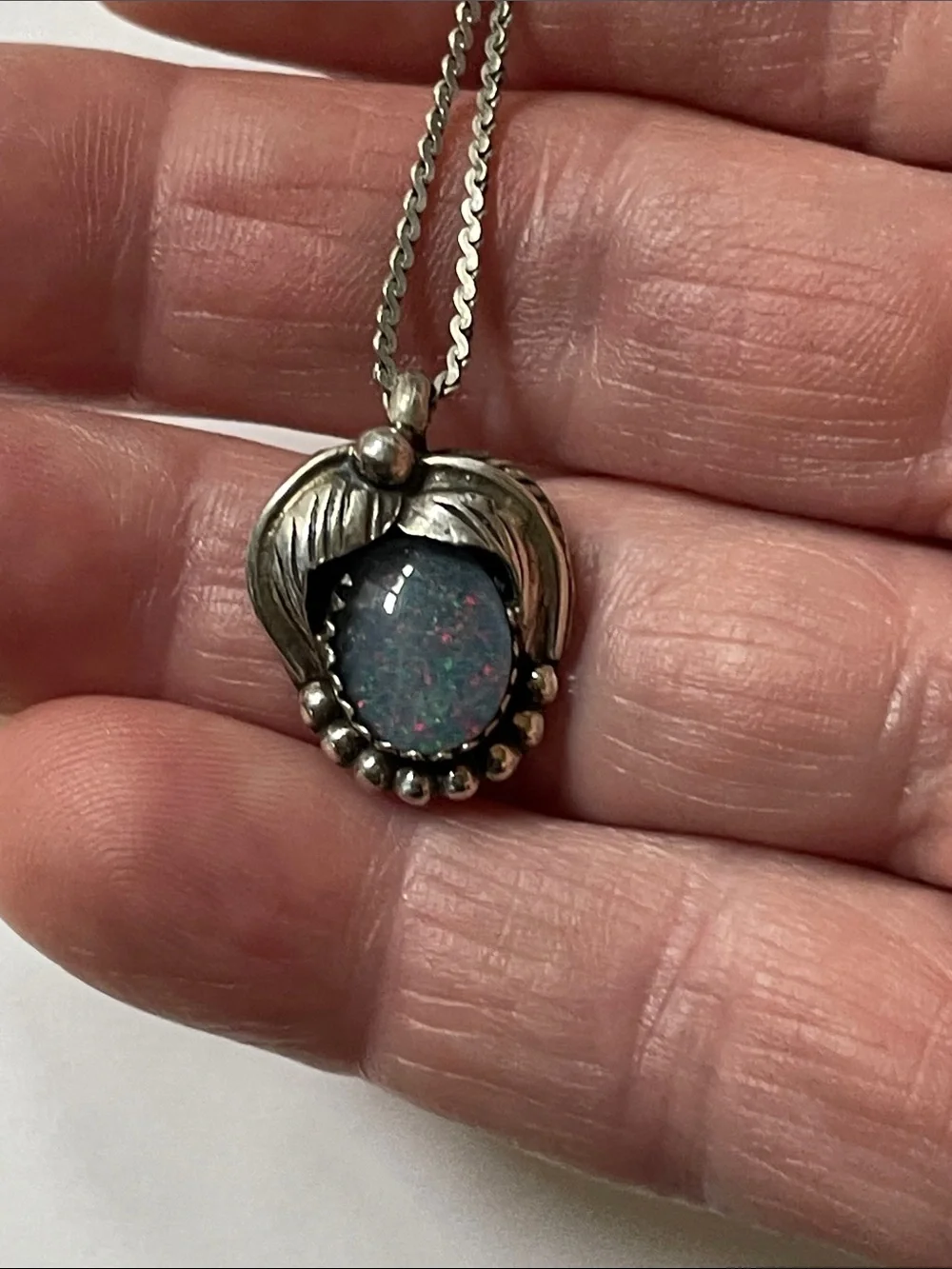 Sterling Silver Opal Handmade Pendant Necklace in Blue-Green - Picture 9 of 9